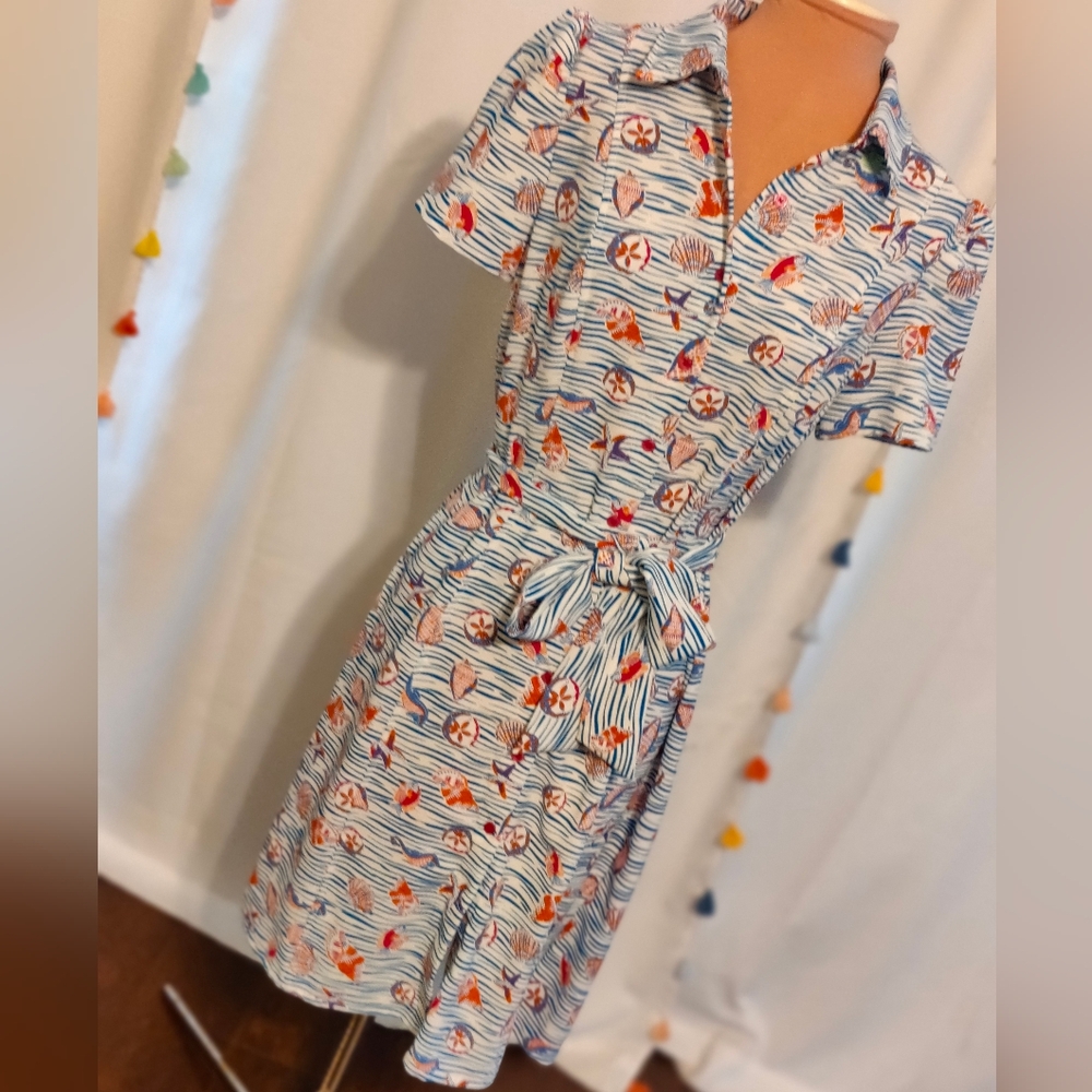 Pappagallo Waves Shells Resort Button Front Shirt… - image 1